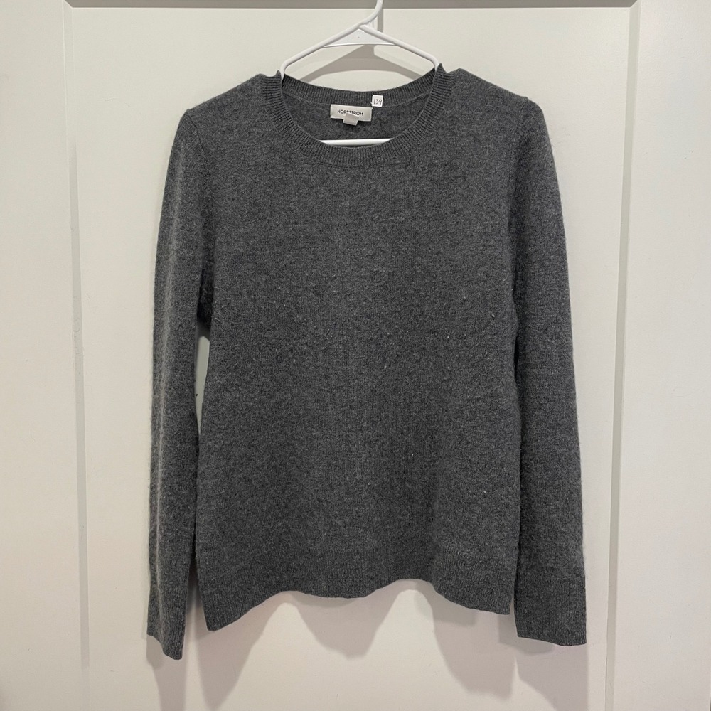Nordstrom 100% Cashmere Crewneck Sweater Gray Long Sleeve Knit Womens Medium